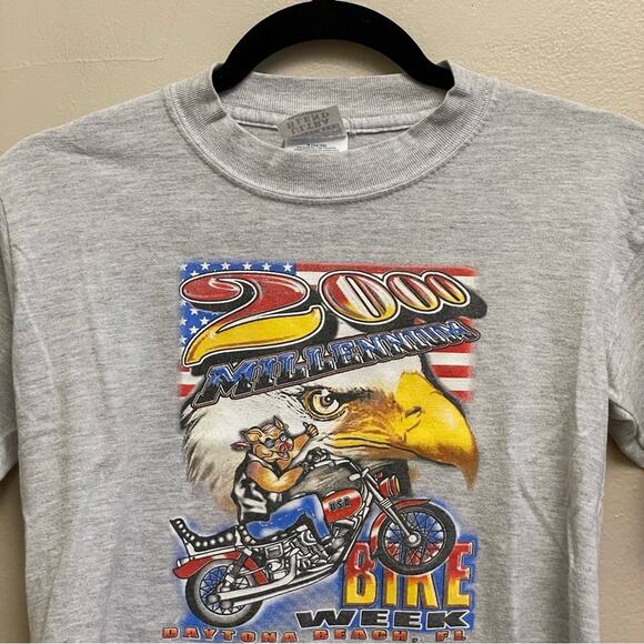 Vintage L Y2K 2000 Millennium short sleeve cropped t-shirt Bike Week gray FL - Picture 2 of 7